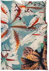 Sinus Art Bettwäsche 135x200 cm + 80x80 cm – Lilien Design auf Türkis – Mikrofaser – pflegeleicht, atmungsaktiv & farbbrillant