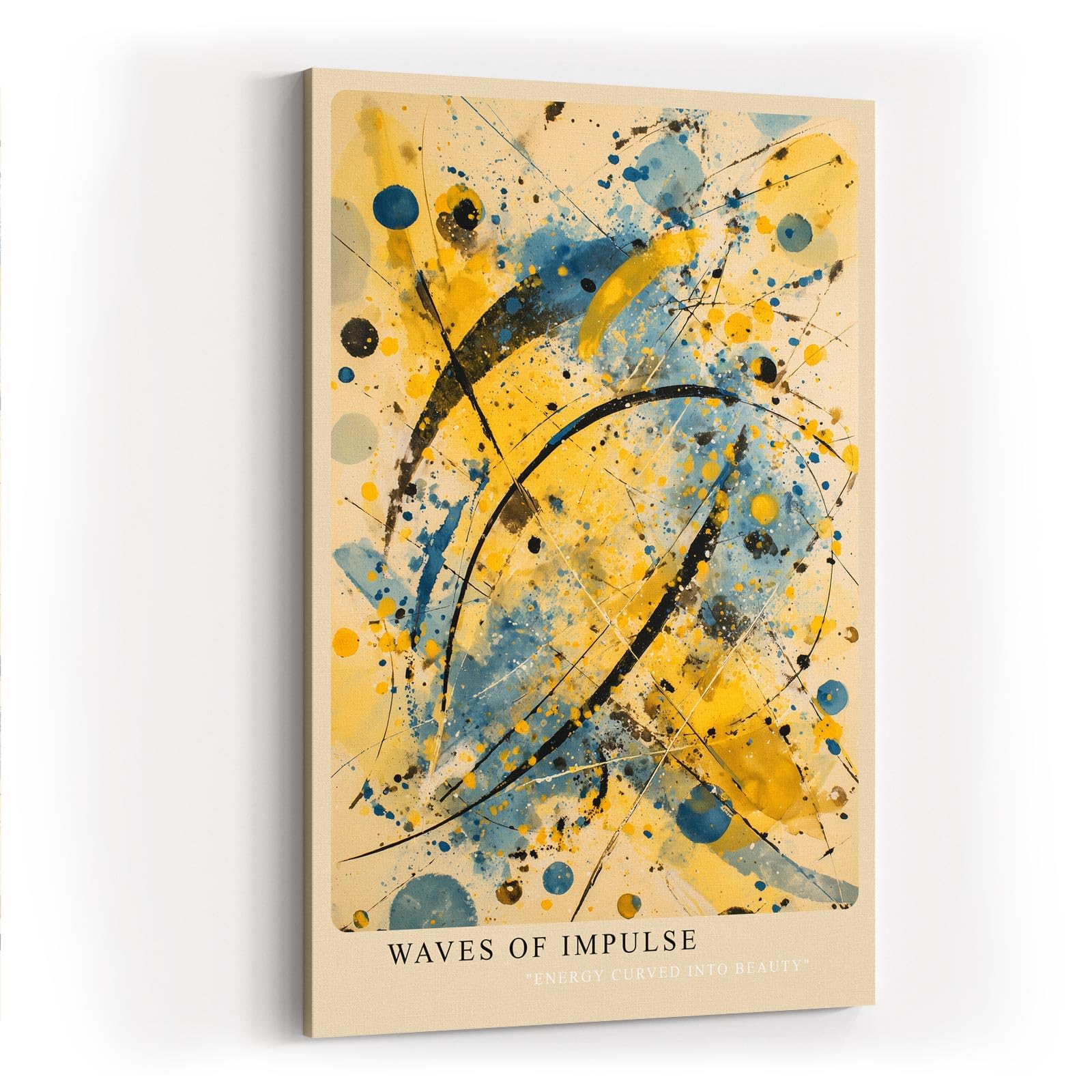 Paul Sinus Wandbild in 40x60cm Waves of Impulse – Dynamisches abstraktes Kunstwerk in Blau, Gelb und Schwarz