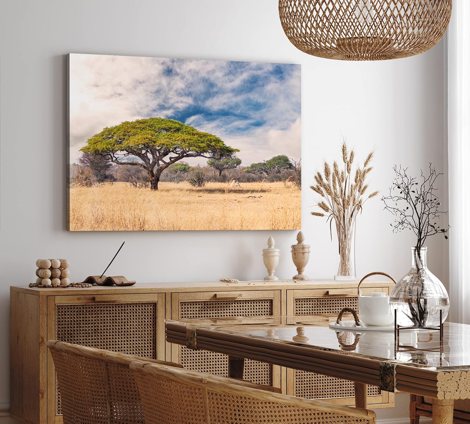 Paul Sinus Wandbild 120x80cm Afrikanische Landschaft Burkea Africana Bäume Sonnenuntergang