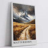 Paul Sinus Leinwandbild 60x90cm Matterhorn – Majestätische Berglandschaft mit dramatischem Himmel, goldenen Wiesen und mystischer Atmosphäre
