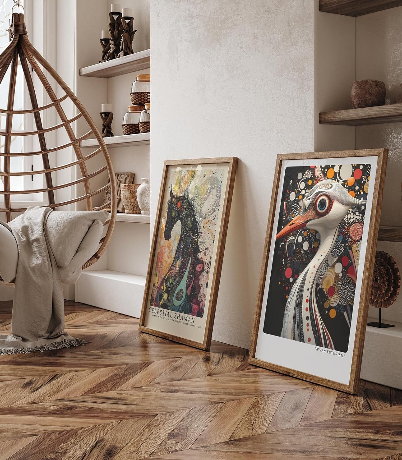 Paul Sinus Leinwandbild 40x60cm futuristische Darstellung eines abstrakten Vogels mit geometrischen Mustern, kunstvolle Wandkunst in modernem Design