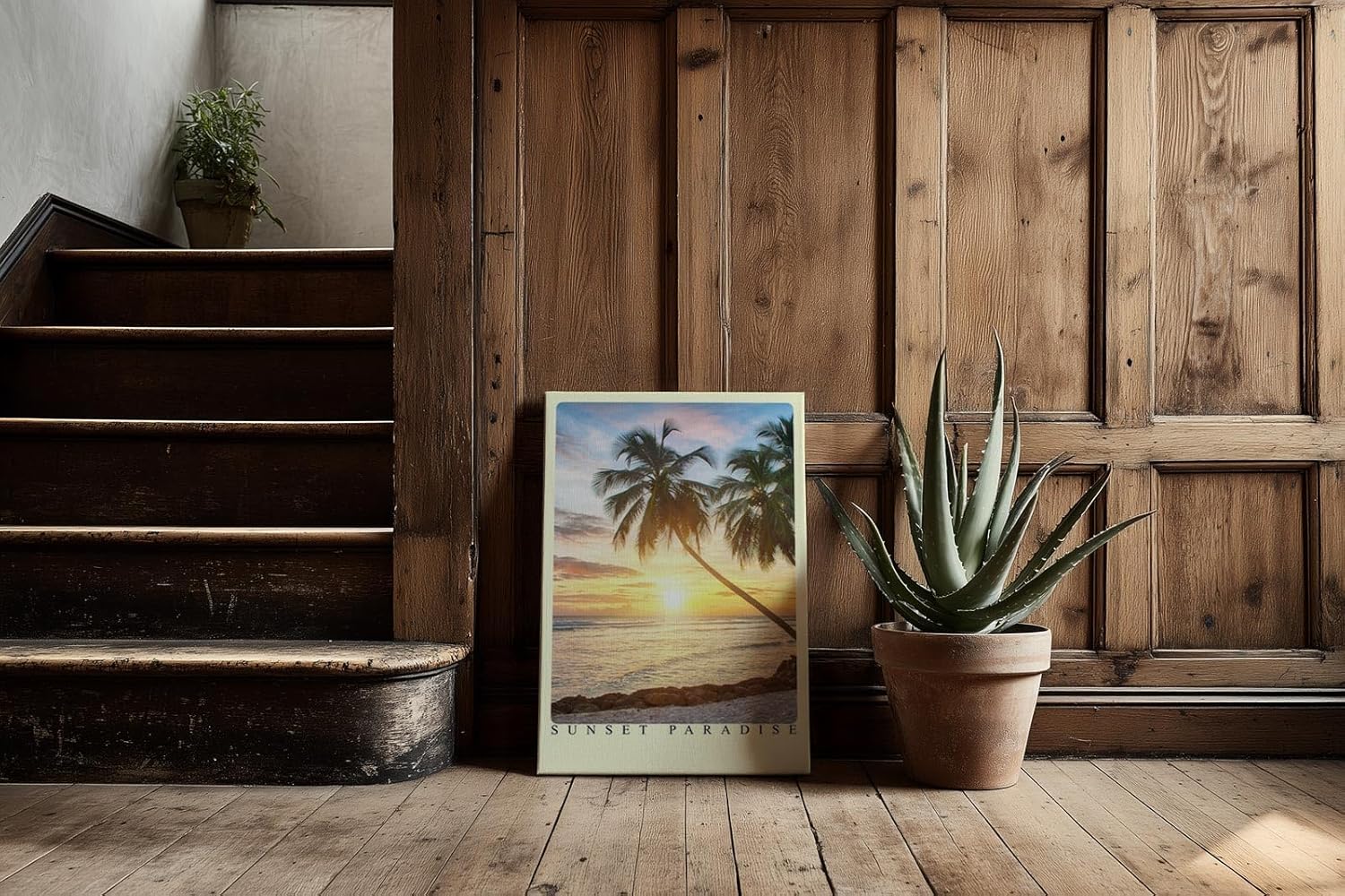 Paul Sinus Kunstdruck 40x60cm Sunset Paradise – Palmen bei Sonnenuntergang an tropischem Strand mit warmem Licht