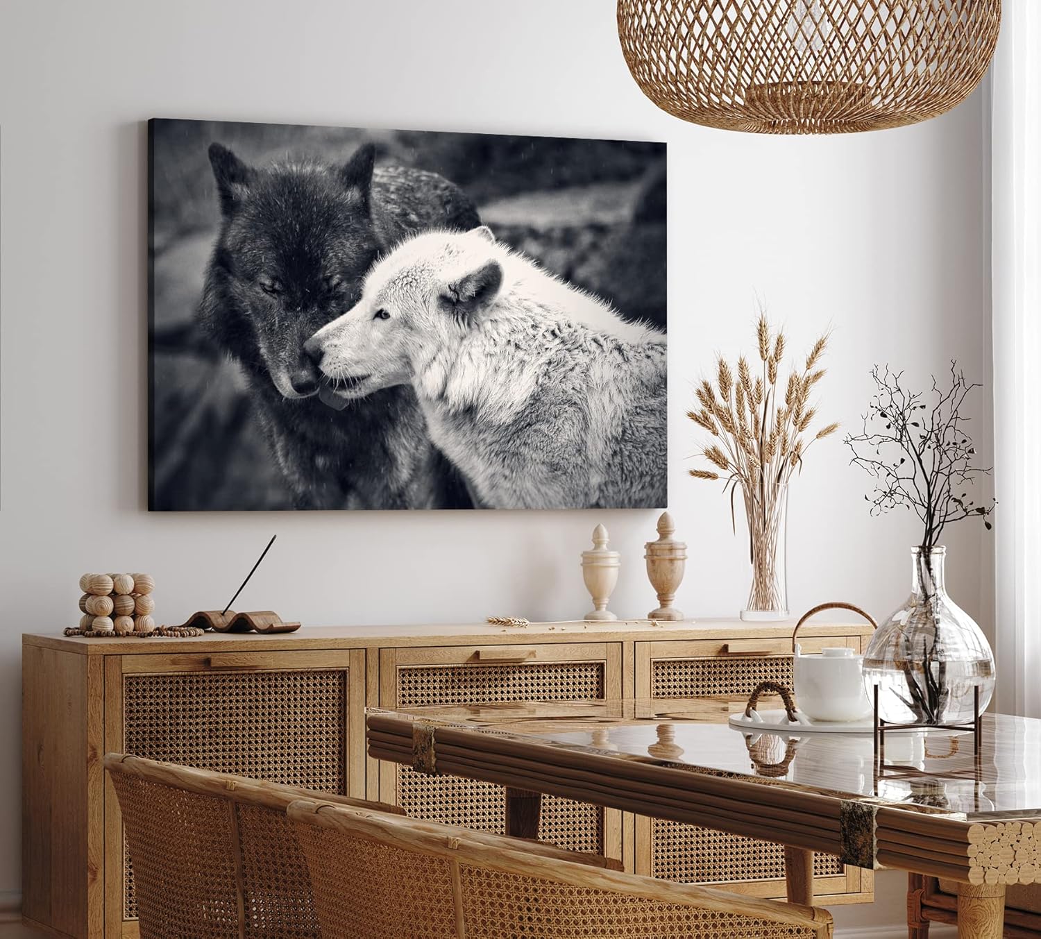 Paul Sinus Wandbild 120x80cm Zwei Wölfe Schwarz Weiß Pärchen Tierfotografie