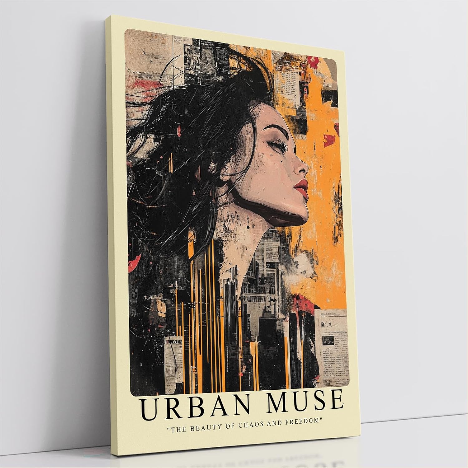 Paul Sinus Leinwandbild 60x90cm Leinwandbild Urbane Muse – Ausdrucksstarke Mixed-Media-Kunst mit weiblichem Porträt, Street-Art-Ästhetik