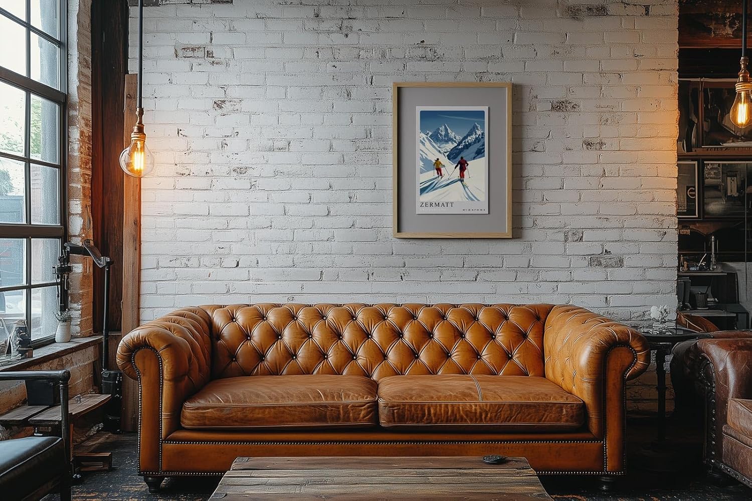 Paul Sinus Leinwandbild 60x90cm Leinwandbild Zermatt Skifahren Alpen Winterzauber Retro Stil sportliche Eleganz Schneelandschaft Reiselust stilvolle Kunst