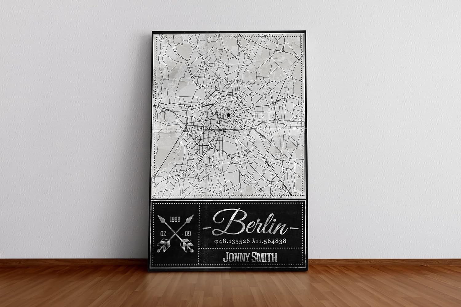 Paul Sinus individueller Bilderrahmen mit deinen GPS Koordinaten und Namen. 30cm x 42cm Holz Wechselrahmen mit Glas und Passepartout. Geschenkidee. Vintage (ohne Rahmen)