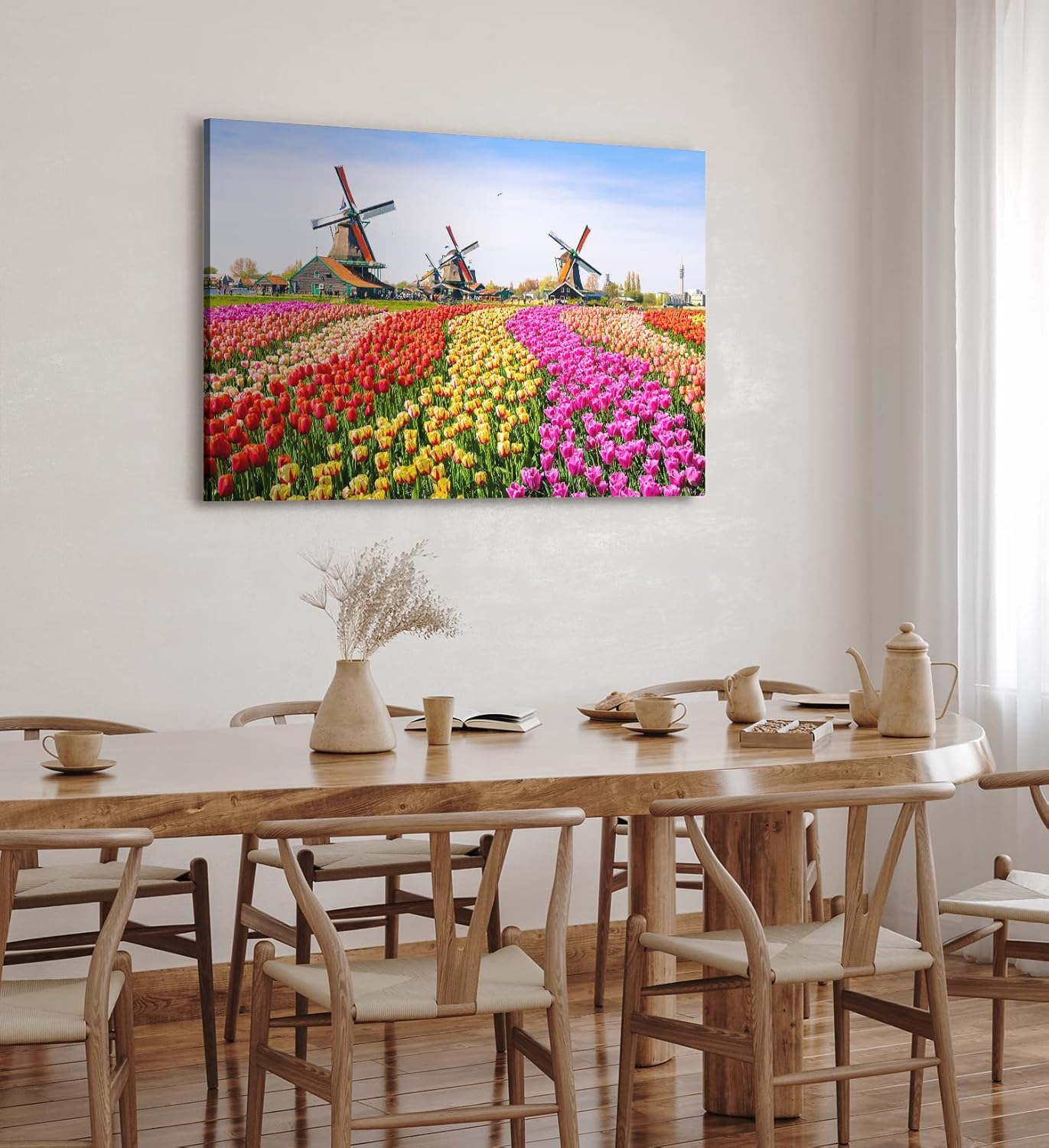 Paul Sinus Wandbild 120x80cm Holland Niederlande Windmühlen bunte Tulpen Blumenfeld