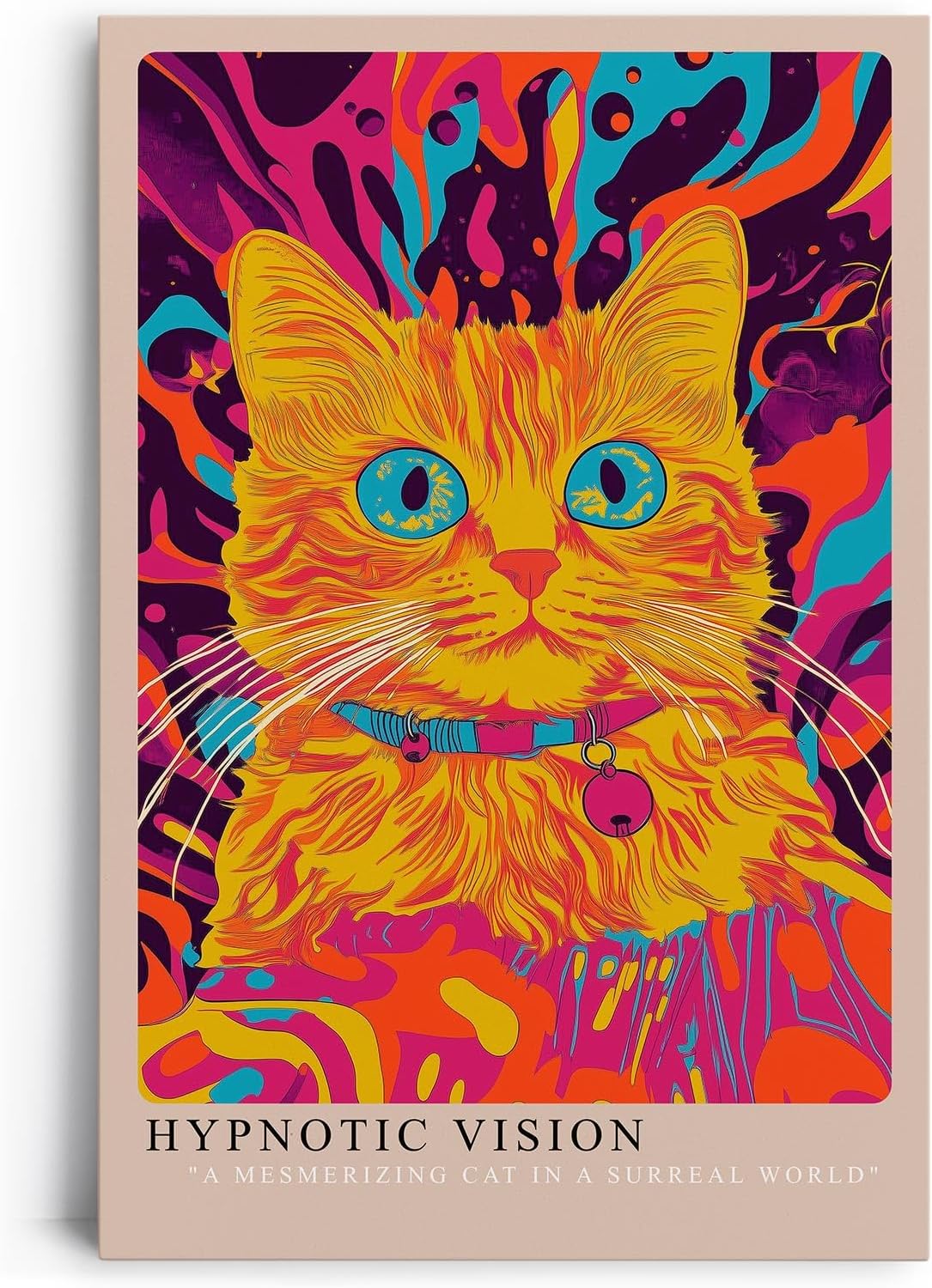 Paul Sinus Leinwandbild 60x90cm Hypnotische Vision – Faszinierende Katze in leuchtend surrealem Farbspektakel