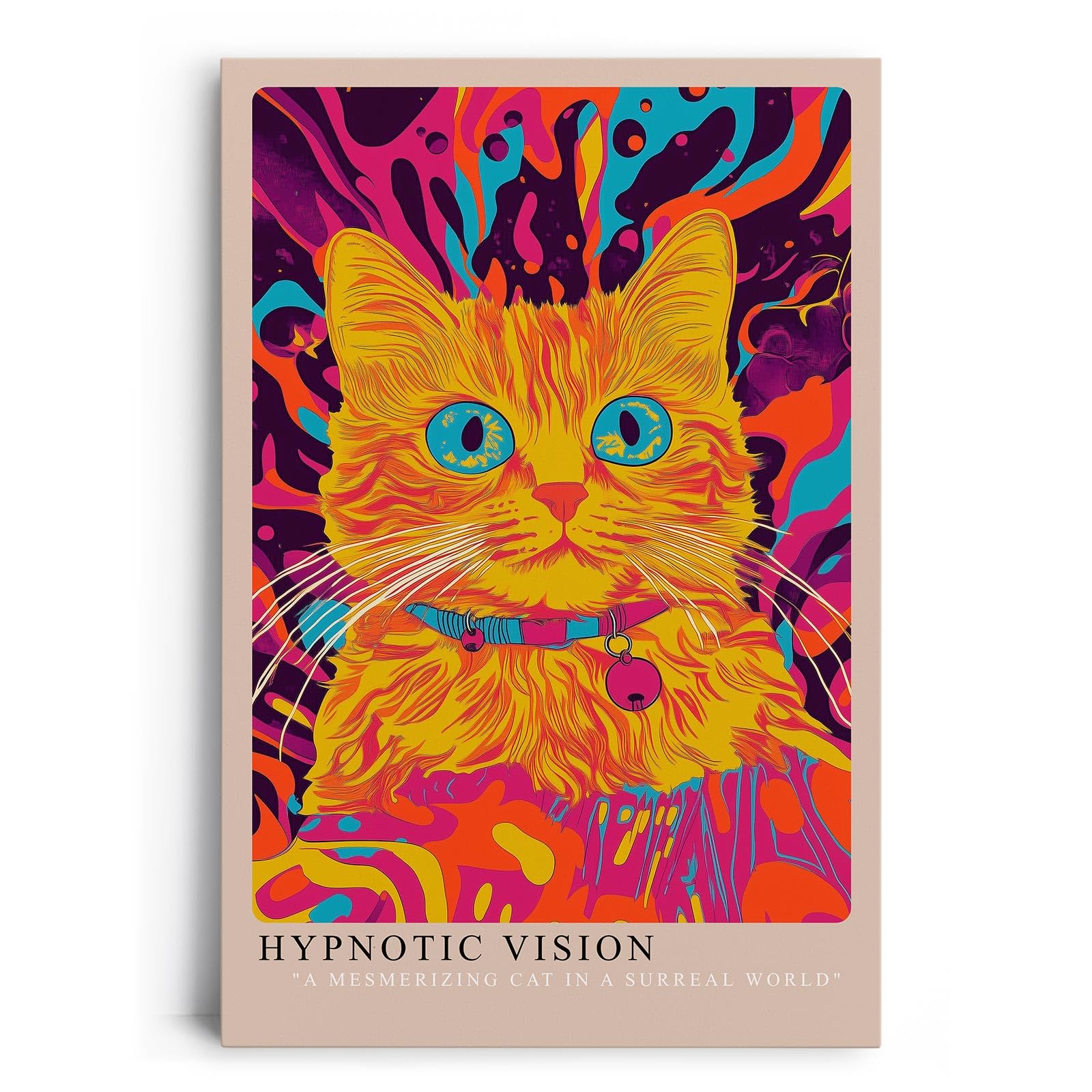 Paul Sinus Leinwandbild 60x90cm Hypnotische Vision – Faszinierende Katze in leuchtend surrealem Farbspektakel