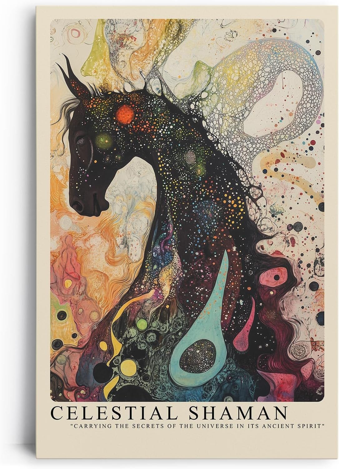 Paul Sinus Leinwandbild 60x90cm Kosmischer Schamane – Fantastisches Pferdeporträt mit galaktischen Farben und spiritueller Energie