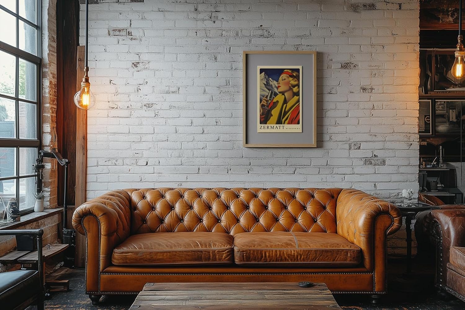 Paul Sinus Leinwandbild 40x60cm Leinwandbild Retro Lady Zermatt Alpen Eleganz Vintage Stil Genuss Kunst Schweiz stilvolle Berglandschaft Nostalgie