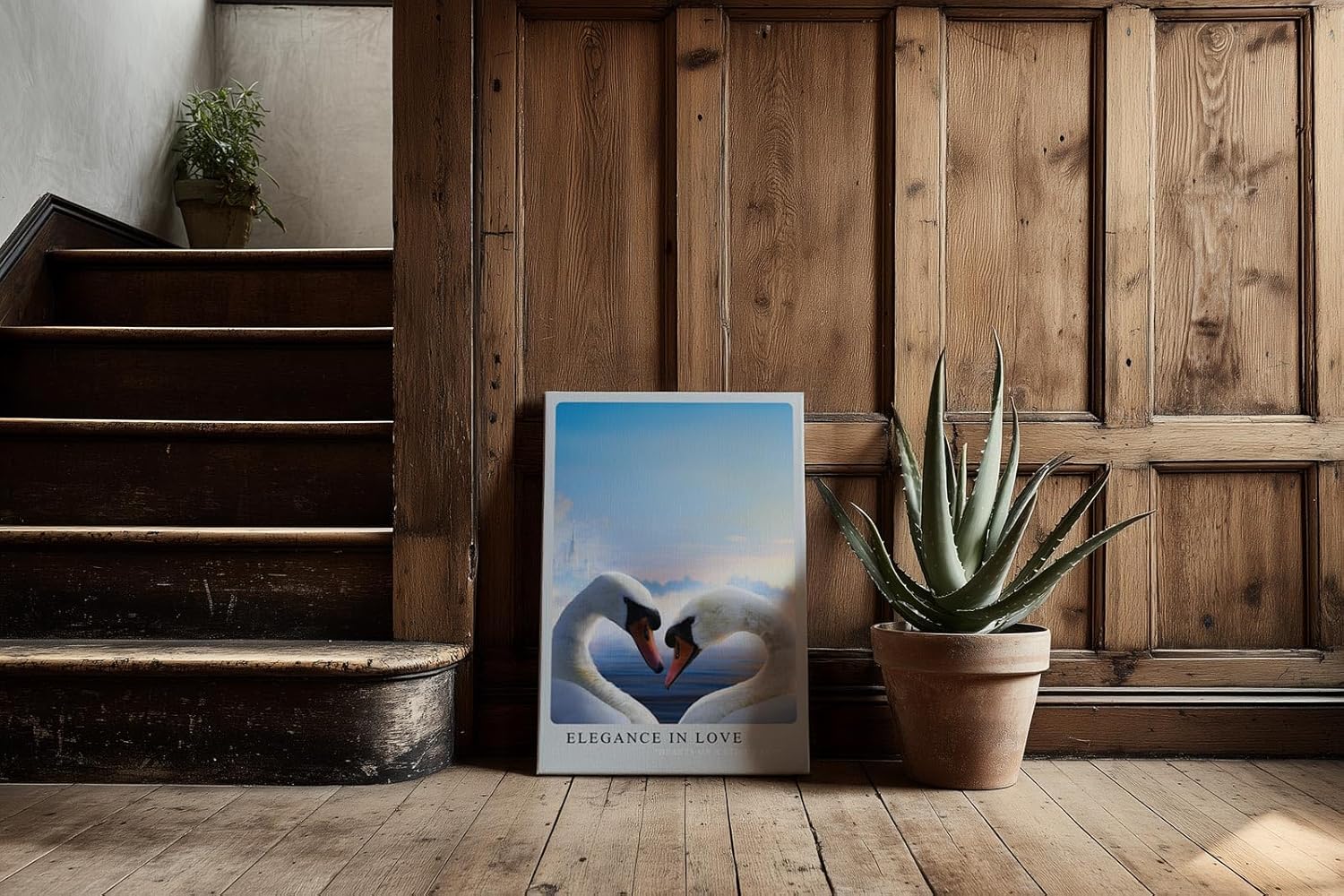 Paul Sinus Kunstdruck 40x60cm Elegance in Love zwei Schwäne mit Herzform über ruhigem See im Morgenlicht