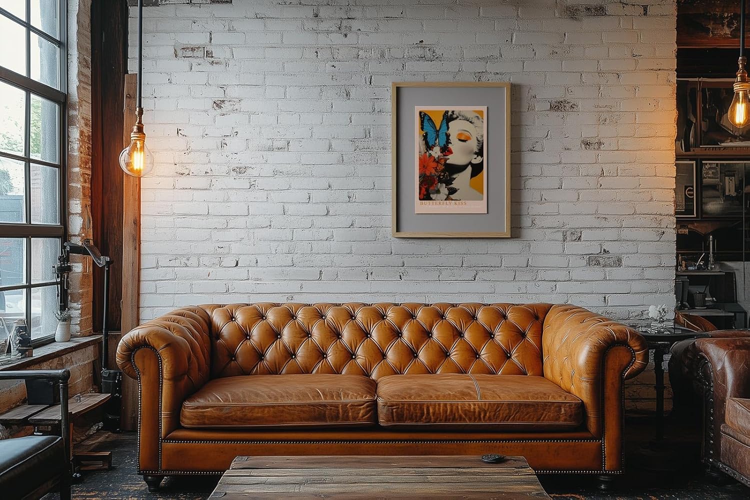 Paul Sinus Leinwandbild 40x60cm Schmetterlingskuss – Elegantes Pop-Art-Porträt mit leuchtenden Farben, floralen Elementen und surrealer Ästhetik