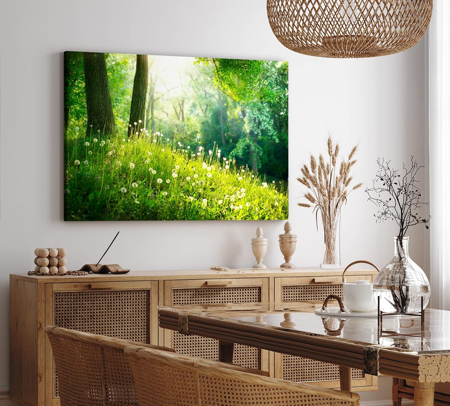 Paul Sinus Wandbild 120x80cm Wald Bäume Grün Pusteblumen Wiese Gras Sonnenschein