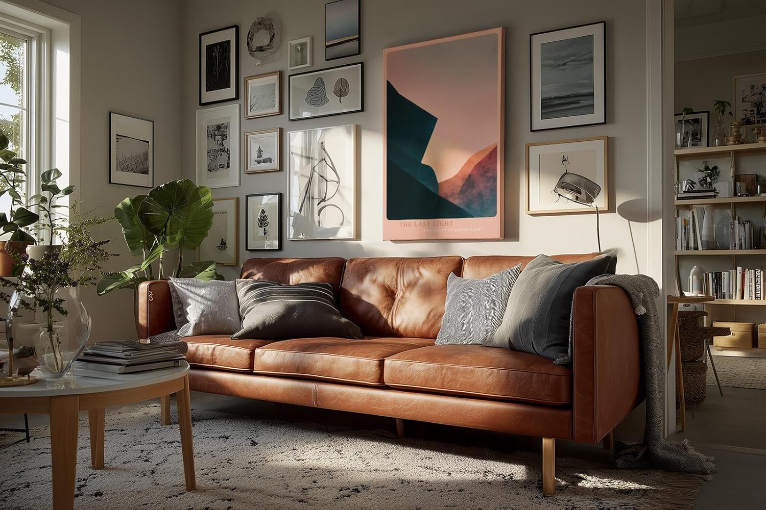 Paul Sinus Wandbild in 40x60cm The Last Light – Abstraktes Bergmotiv in sanften Rosaund Blautönen für moderne Wohnräume