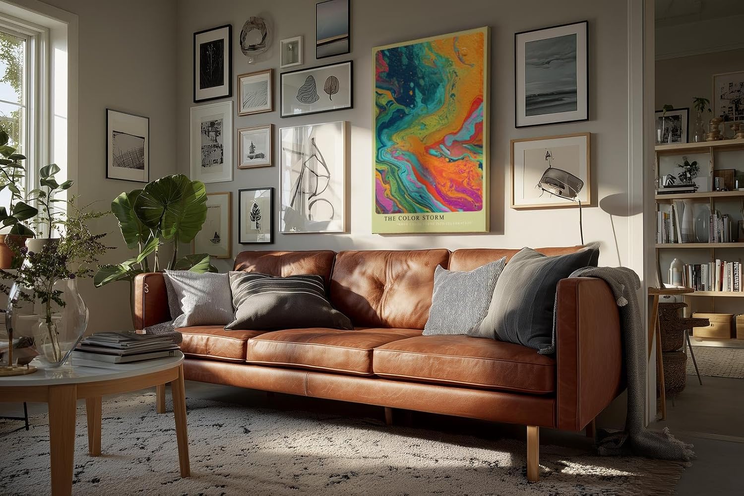 Paul Sinus Wandbild in 40x60cm The Color Storm – Abstrakte Farbwelle in kräftigen Blau-, Orange-, Pinkund Grüntönen