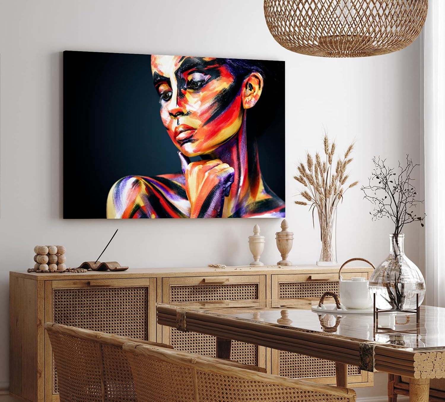 Wandbild 120x80cm Porträt einer jungen Frau Make Up Farbenfroh Kunstvoll