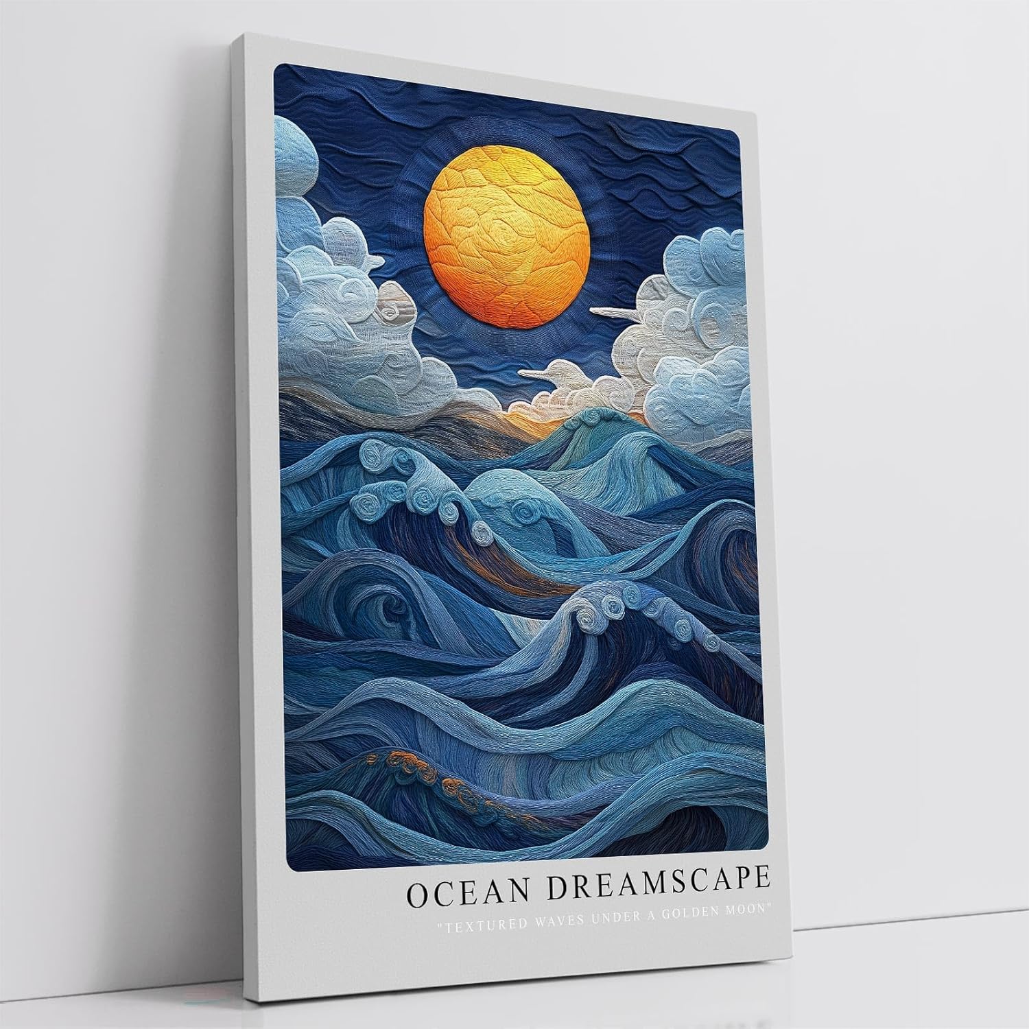 Paul Sinus Leinwandbild 60x90cm Ozeantraum surreal wellenförmig mystisch kunstvolle Wandkunst leuchtender Mond faszinierend dynamisch harmonisch