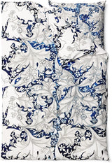 Sinus Art Bettwäsche 135x200 cm + 80x80 cm – klassisches florales Design in Blau auf Creme – Mikrofaser – elegant & atmungsaktiv