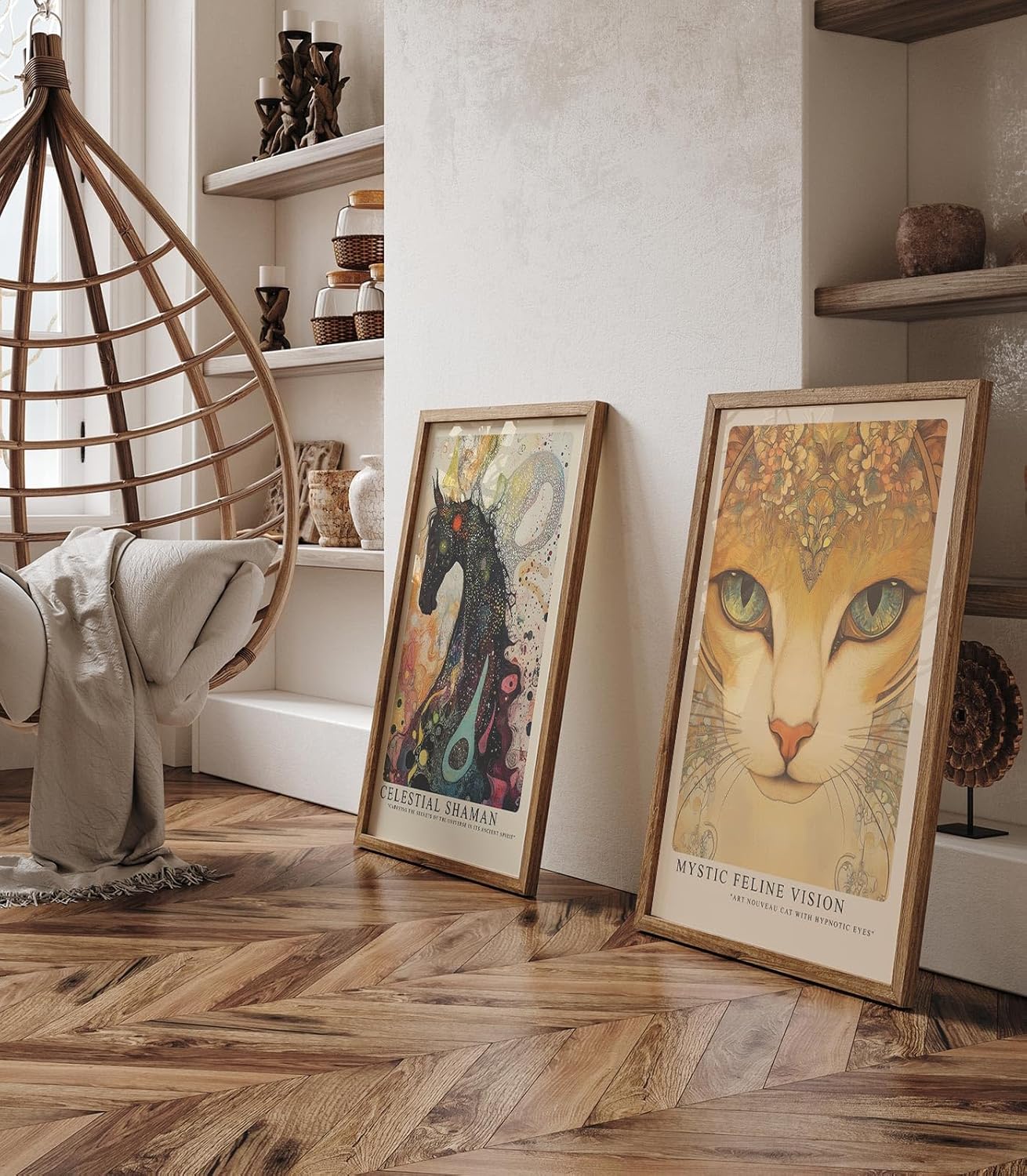 Paul Sinus Leinwandbild 40x60cm Mystische Katze kunstvoll hypnotisch surreal Jugendstil faszinierende Wandkunst elegante Farben detailreich harmonisch