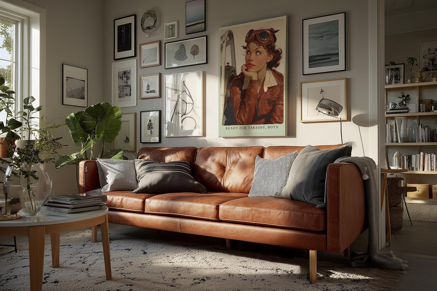 Paul Sinus Wandbild in 40x60cm Ready for Takeoff, Boys – Pin-up-Pilotin in Lederjacke und Fliegerbrille mit verträumtem Blick