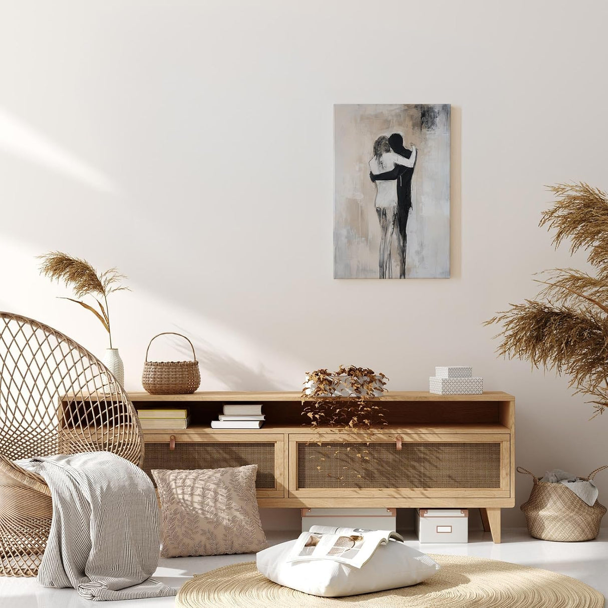 Paul Sinus 60x90cm Wandbild Tiefe Berührung – Emotionales Fokuskunstwerk inniger Umarmung auf Leinwand und Holzrahmen