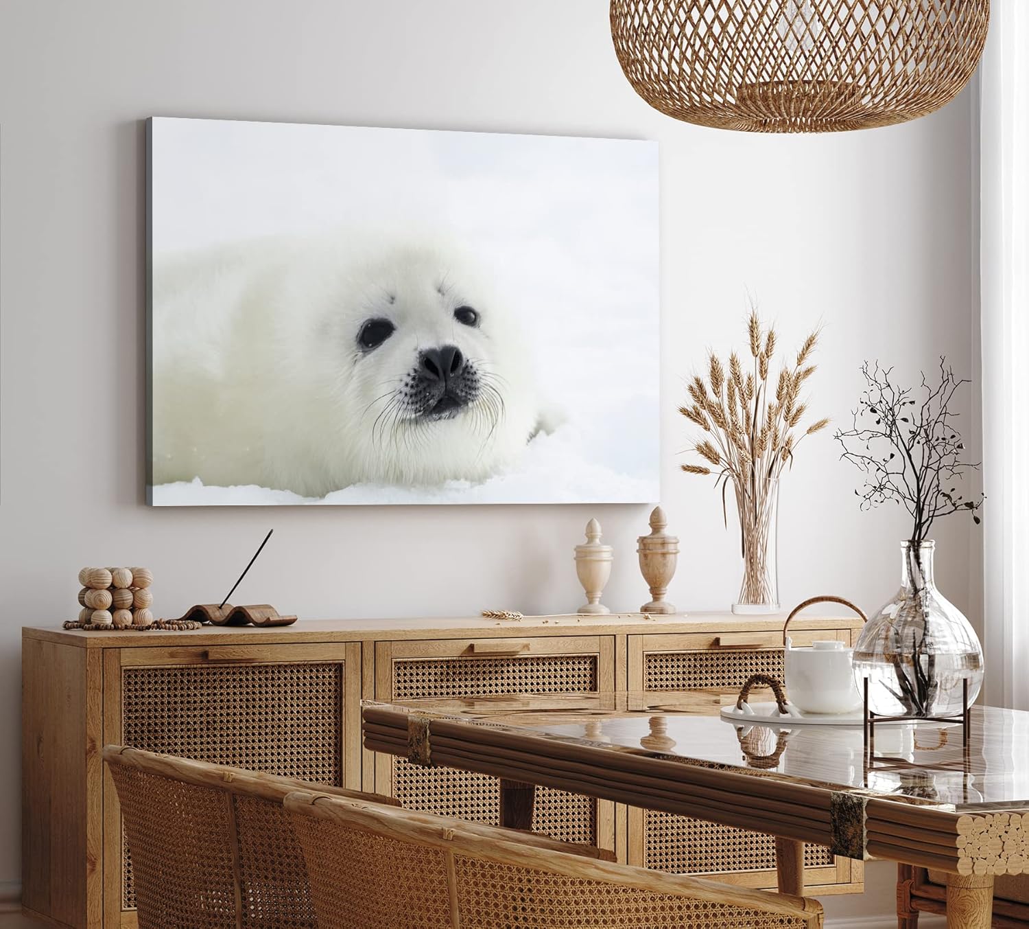 Paul Sinus Wandbild 120x80cm Weiße Robbe Robbenbaby Schnee Tierfotografie