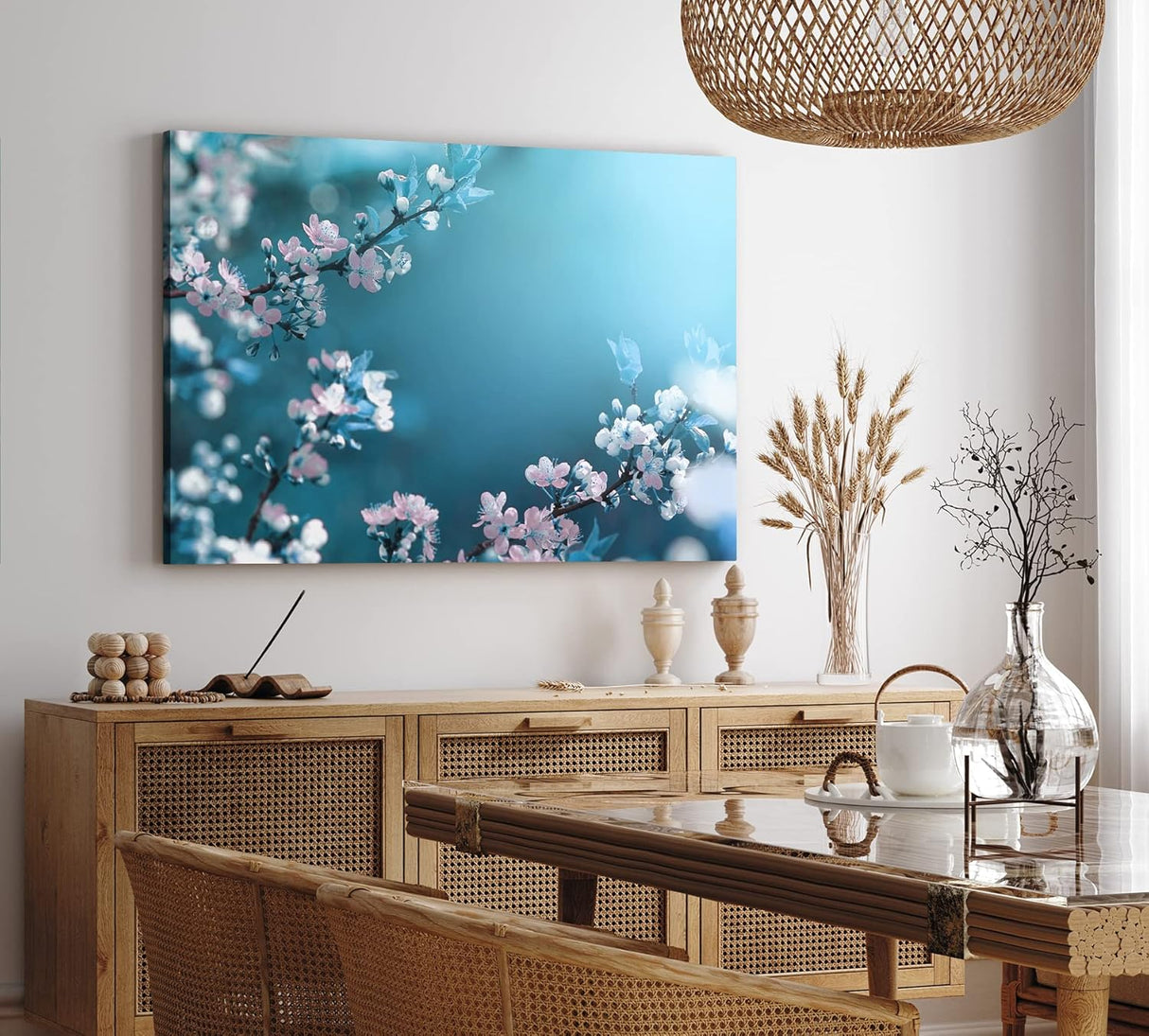 Paul Sinus Wandbild 120x80cm Frühling Baumblüten weiße Blüten Zweige Blau