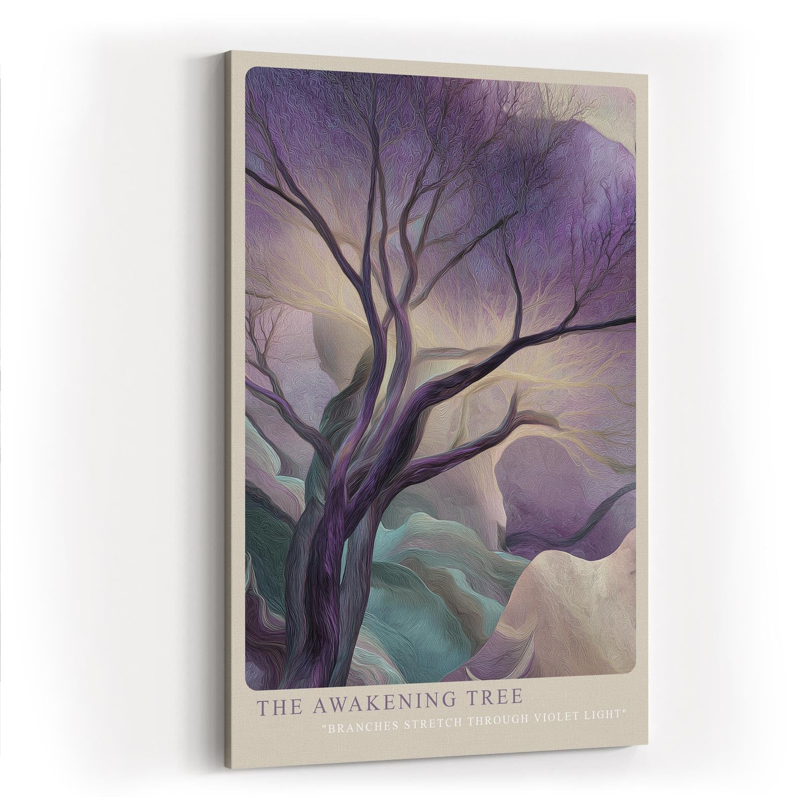 Paul Sinus Wandbild in 40x60cm The Awakening Tree – Künstlerische Naturdarstellung in sanften Violettund Grüntönen