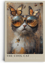 Paul Sinus Leinwandbild 80x120cm The Cool Cat Leinwandbild stilvolle Katze mit goldener Sonnenbrille und Schmetterlingen kreative Kunst mit Vintage-Ästhetik