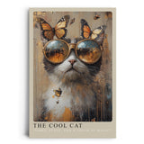 Paul Sinus Leinwandbild 80x120cm The Cool Cat Leinwandbild stilvolle Katze mit goldener Sonnenbrille und Schmetterlingen kreative Kunst mit Vintage-Ästhetik