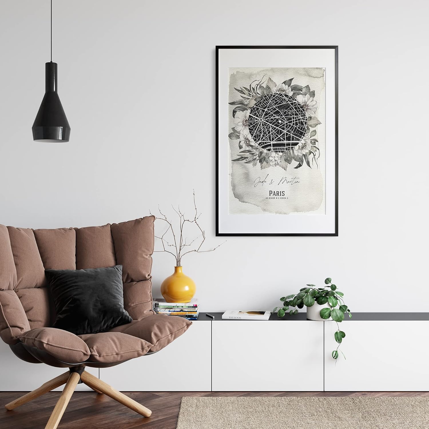 Paul Sinus Bilderrahmen einzigartig mit deinen GPS Koordinaten und Namen. 30cm x 42cm Holz Wechselrahmen mit Glas und Passepartout. Wanddekoration. (ohne Rahmen)