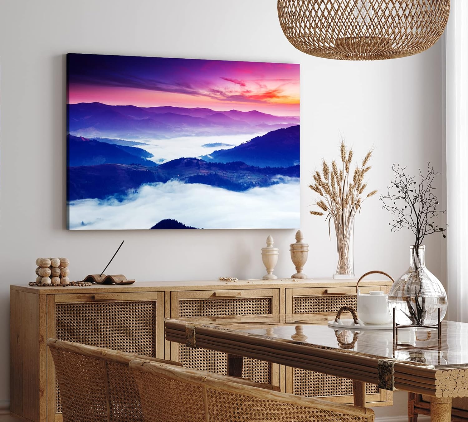 Paul Sinus Wandbild 120x80cm Berge Wolken Himmel Abendröte Blau Kunstvoll