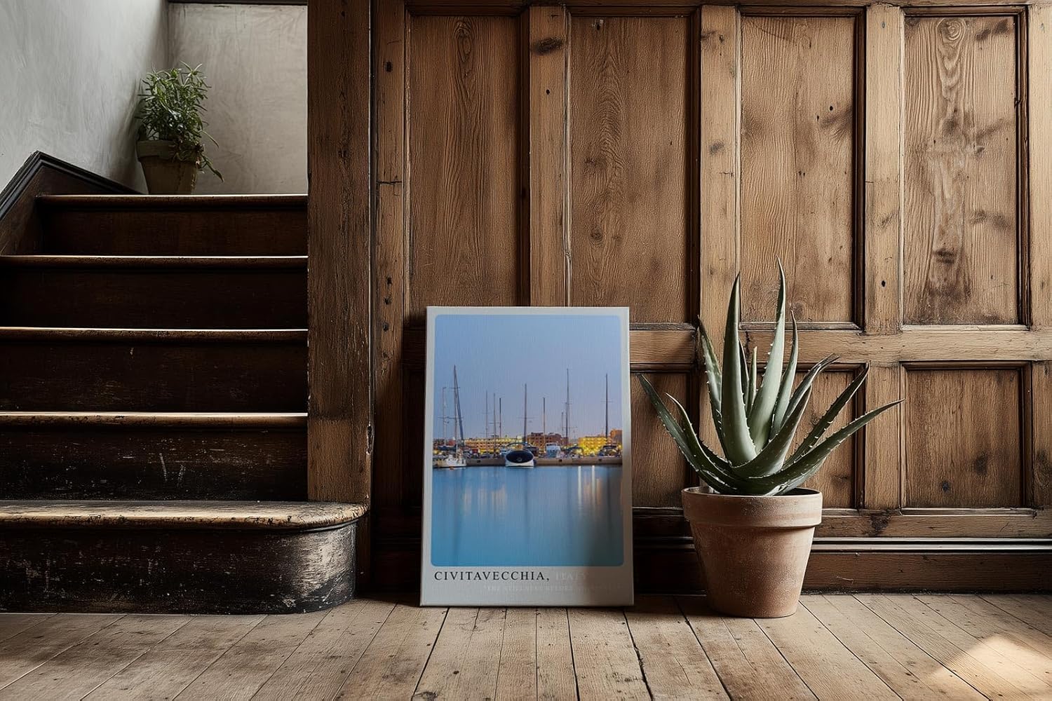 Paul Sinus Kunstdruck 40x60cm Civitavecchia Hafen in der Dämmerung – mediterrane Stimmung mit Segelbooten und Lichtreflexen