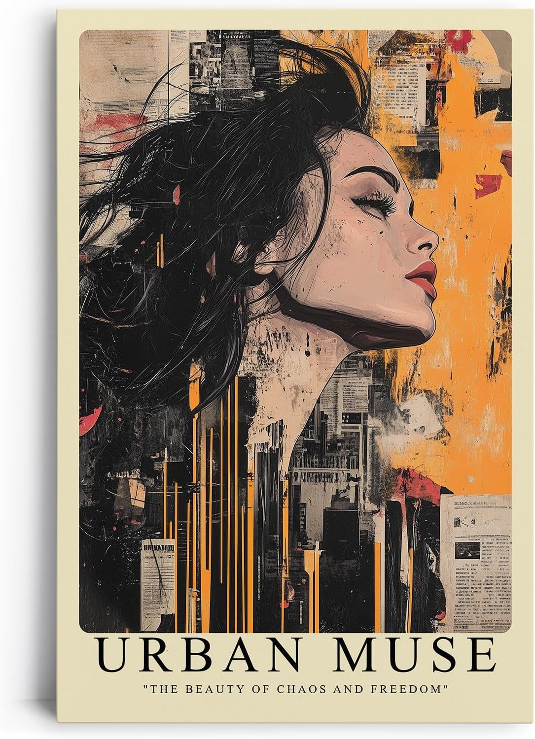 Paul Sinus Leinwandbild 60x90cm Leinwandbild Urbane Muse – Ausdrucksstarke Mixed-Media-Kunst mit weiblichem Porträt, Street-Art-Ästhetik