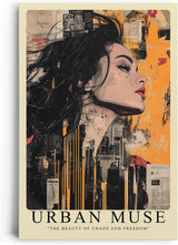 Paul Sinus Leinwandbild 60x90cm Leinwandbild Urbane Muse – Ausdrucksstarke Mixed-Media-Kunst mit weiblichem Porträt, Street-Art-Ästhetik