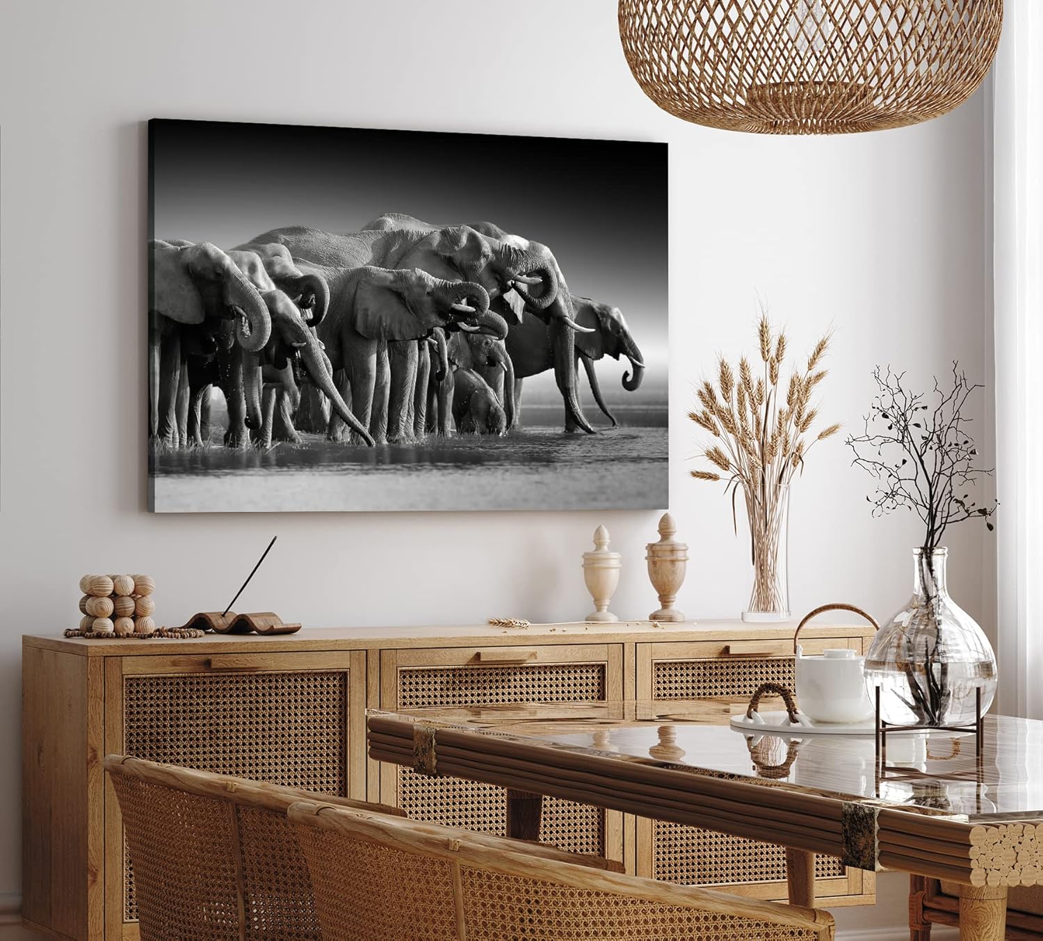 Paul Sinus Wandbild 120x80cm Schwarz Weiß Fotografie Elefanten Elefantenherde Tierfotografie