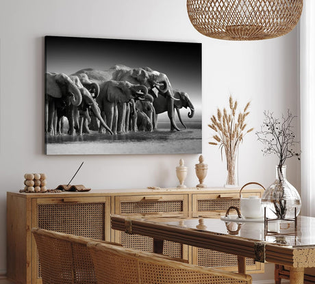 Paul Sinus Wandbild 120x80cm Schwarz Weiß Fotografie Elefanten Elefantenherde Tierfotografie