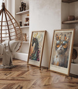Paul Sinus Leinwandbild 80x120cm The Cool Cat Leinwandbild stilvolle Katze mit goldener Sonnenbrille und Schmetterlingen kreative Kunst mit Vintage-Ästhetik