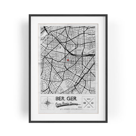 Paul Sinus Bilderrahmen einzigartiger Stadtplan mit deinen GPS Koordinaten und Namen. 30cm x 42cm Holz Wechselrahmen mit Glas und Passepartout. Geschenkidee. Vintage (ohne Rahmen)