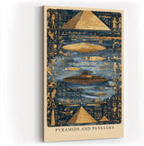 Paul Sinus Wandbild in 40x60cm Pyramids and Passages – Pyramiden, Hieroglyphen und UFO-Szenen in gold-blauer Darstellung