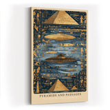 Paul Sinus Wandbild in 40x60cm Pyramids and Passages – Pyramiden, Hieroglyphen und UFO-Szenen in gold-blauer Darstellung