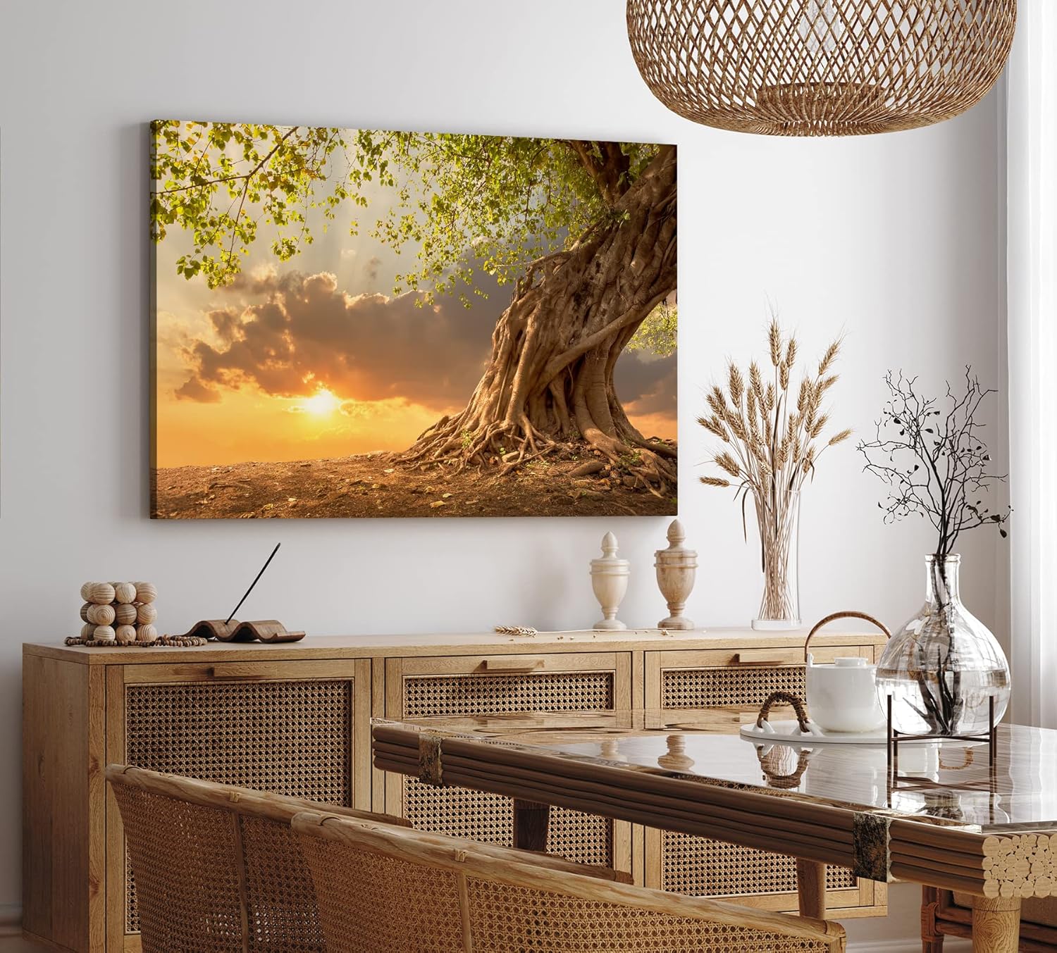 Wandbild 120x80cm Großer Baum Natur Sonnenuntergang Wurzeln Wolken