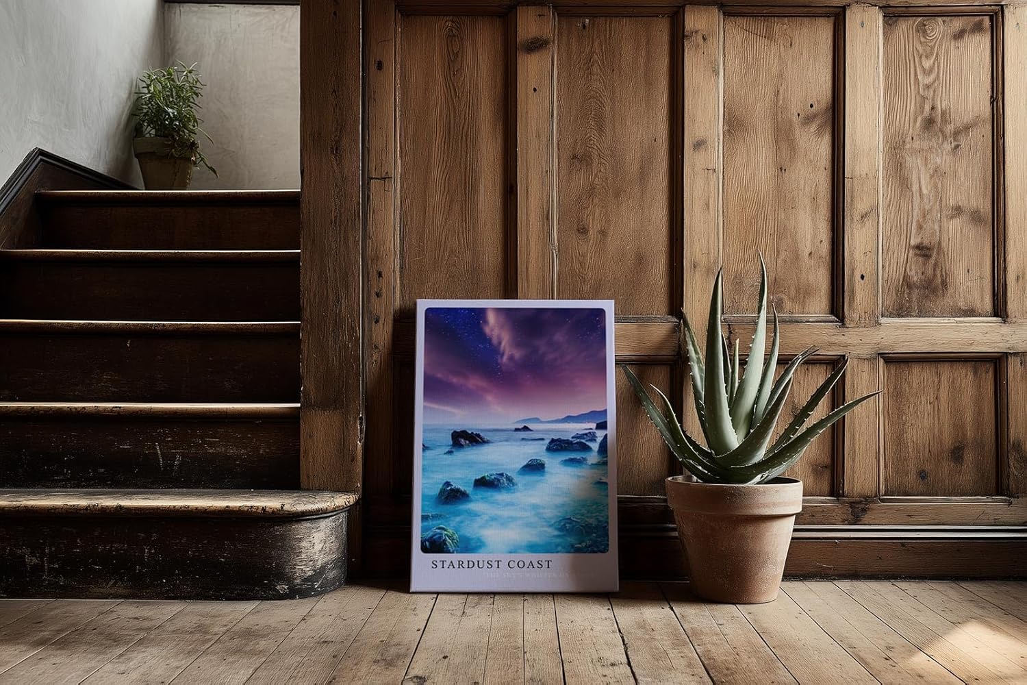 Paul Sinus Kunstdruck 40x60cm Stardust Coast – traumhafte Küstenlandschaft unter violettem Sternenhimmel