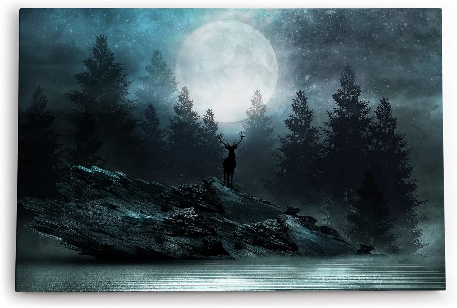 Paul Sinus Wandbild 120x80cm Vollmond Sternenhimmel Nacht Hirsch Finster