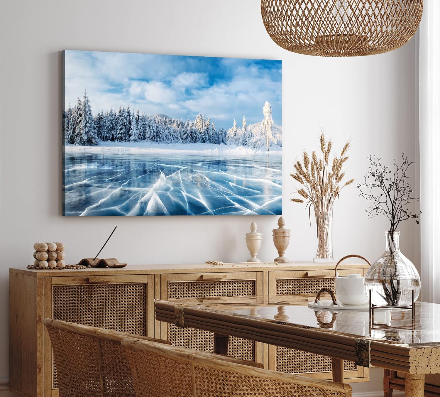 Paul Sinus Wandbild 120x80cm Winter Schnee gefrorener See Tannenwald Eis