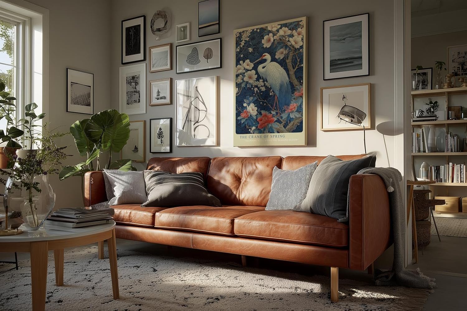 Paul Sinus Wandbild in 40x60cm The Crane of Spring mit elegantem Kranich zwischen blühenden Magnolien für harmonische Wandgestaltung