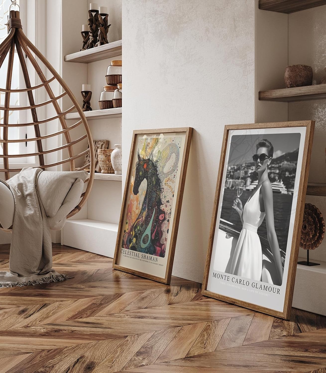 Paul Sinus Leinwandbild 80x120cm Leinwandbild Monte Carlo Glamour – Stilvolle Schwarz-Weiß-Fotografie einer eleganten Frau mit Champagner auf einer Yacht
