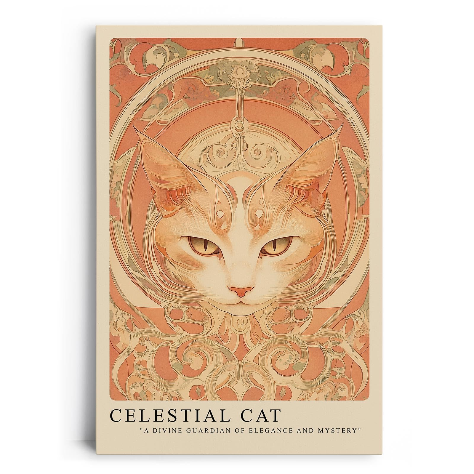 Paul Sinus Leinwandbild 60x90cm kunstvolle Darstellung einer mystischen Katze mit ornamentalen Verzierungen, harmonische Wandkunst in warmen Erdtönen