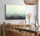 Paul Sinus Wandbild 120x80cm Meer Holzsteg Businessman Regenschirm Grau Regen